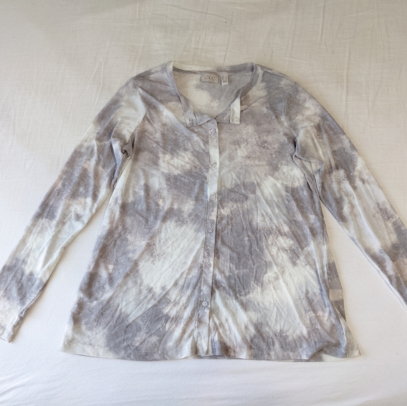 LOGO by Lori Goldstein Long Sleeve Button Down Shirt Semi Sheer Tie Dy - Picture 4 of 7